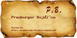 Presburger Bojána névjegykártya